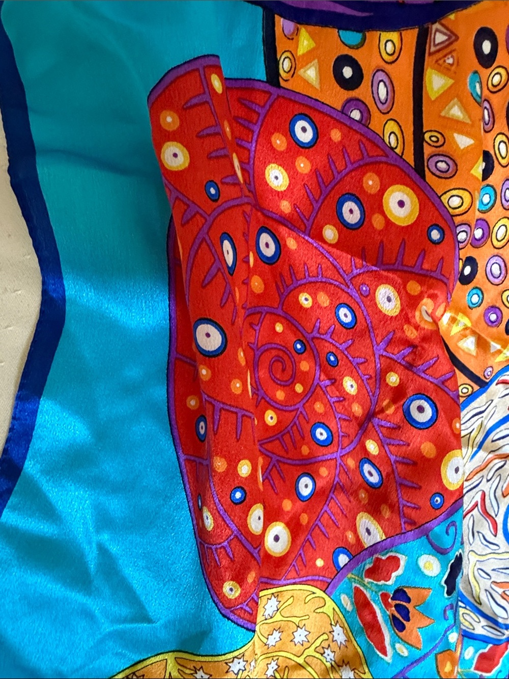 Vibrant Multicolor Spiral Pattern Silk Scarf